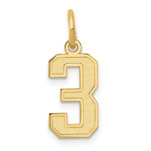 14k Yellow Gold, Jersey Collection, Small Number 3 Pendant